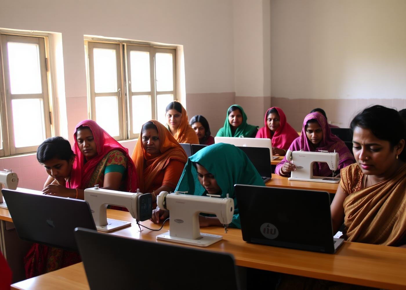 Women learning together in a SamaajSevika skill training centre