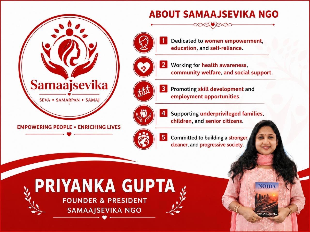 About SamaajSevika NGO — Founder & President Priyanka Gupta poster