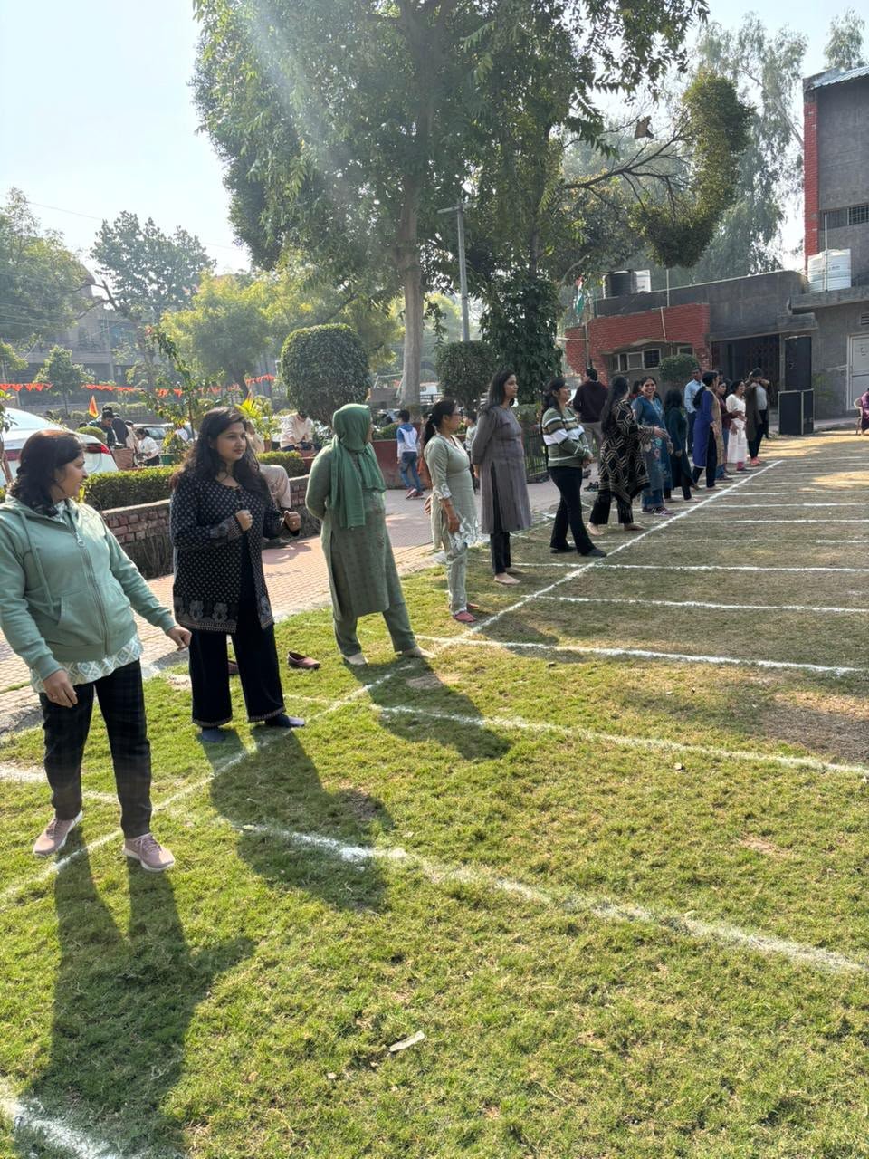 Women participants lined up at the starting line of the racing competition in Noida